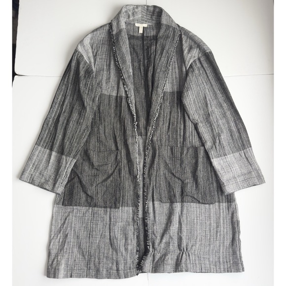 Eileen Fisher Hazy Blocks Organic Cotton Shawl Collar Jacket Sz L/XL Lagenlook - Picture 4 of 13
